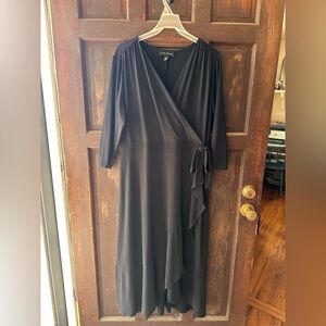 Black Jersey Faux Wrap Dress